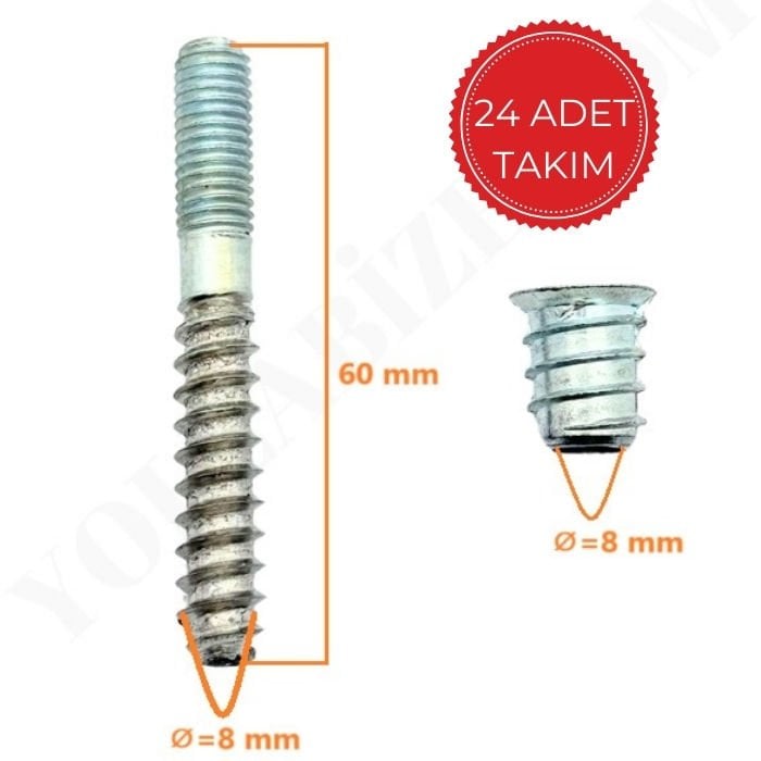 Ahşap Masa Sandelye Saplaması Somunlu M8*60 24 Adet