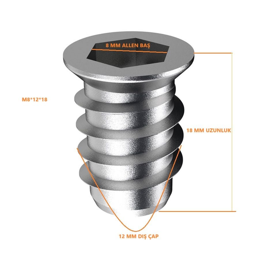 M8 10x18 Mm. Zamak Metal Dübel