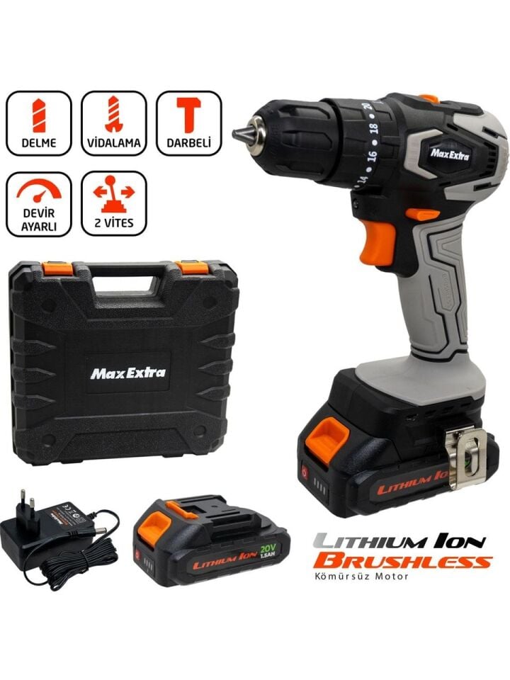 Matkap Max Extra MX1830 Çift Akü Darbeli Matkap 20V 1.5Ah