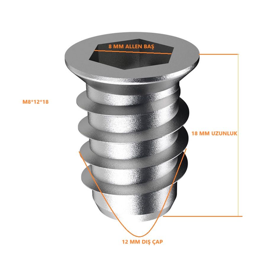 M8 10x18 Mm. Zamak Metal Dübel