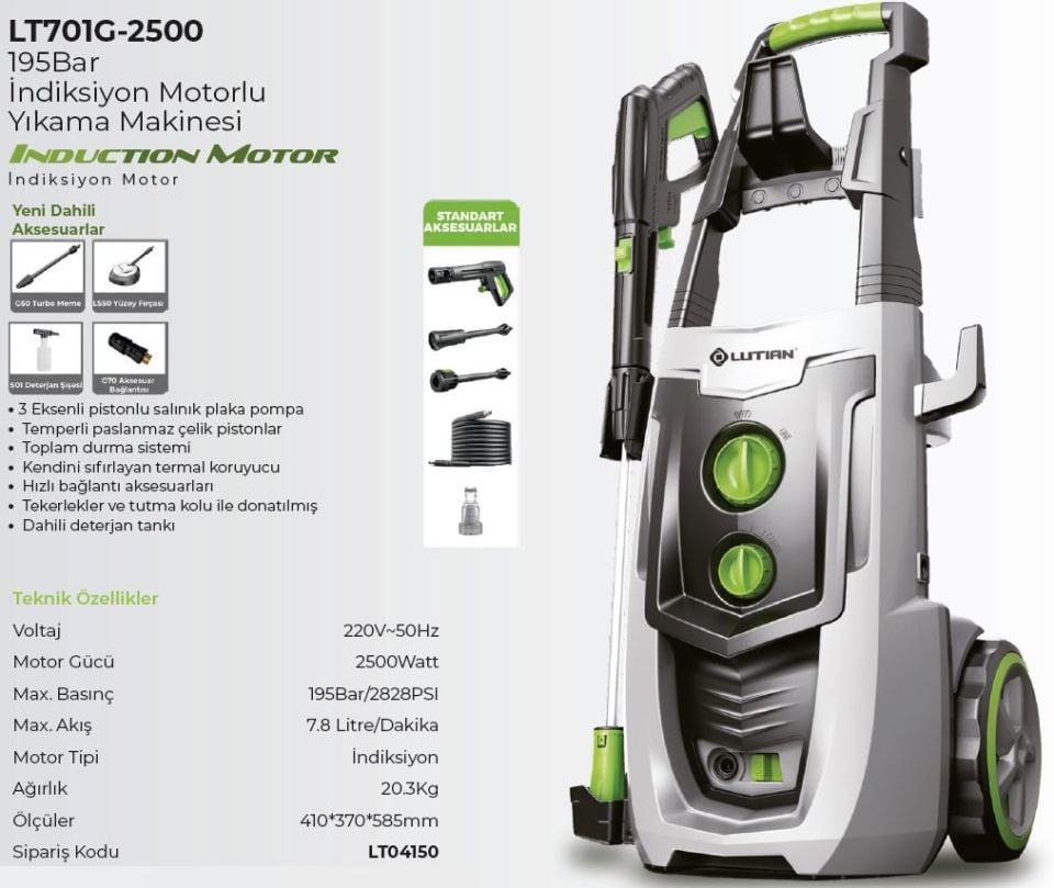 Lutian 195 Bar Basınçlı Yıkama Makinesi LT701G 2500W