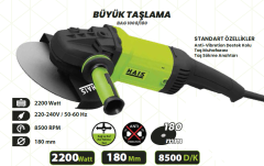Hais Taşlama Makinası 180 mm 2200 Watt