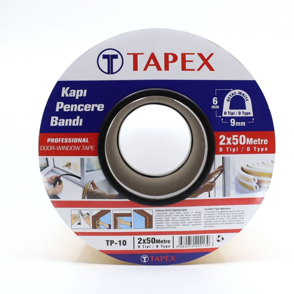 Kapı Pencere Fitili Kaucuk D Tip 2*50 Mt Beyaz