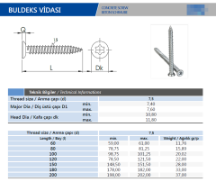 7,5 Buldeks Beton Vidası Torks 7,5*150 - 500 Adet