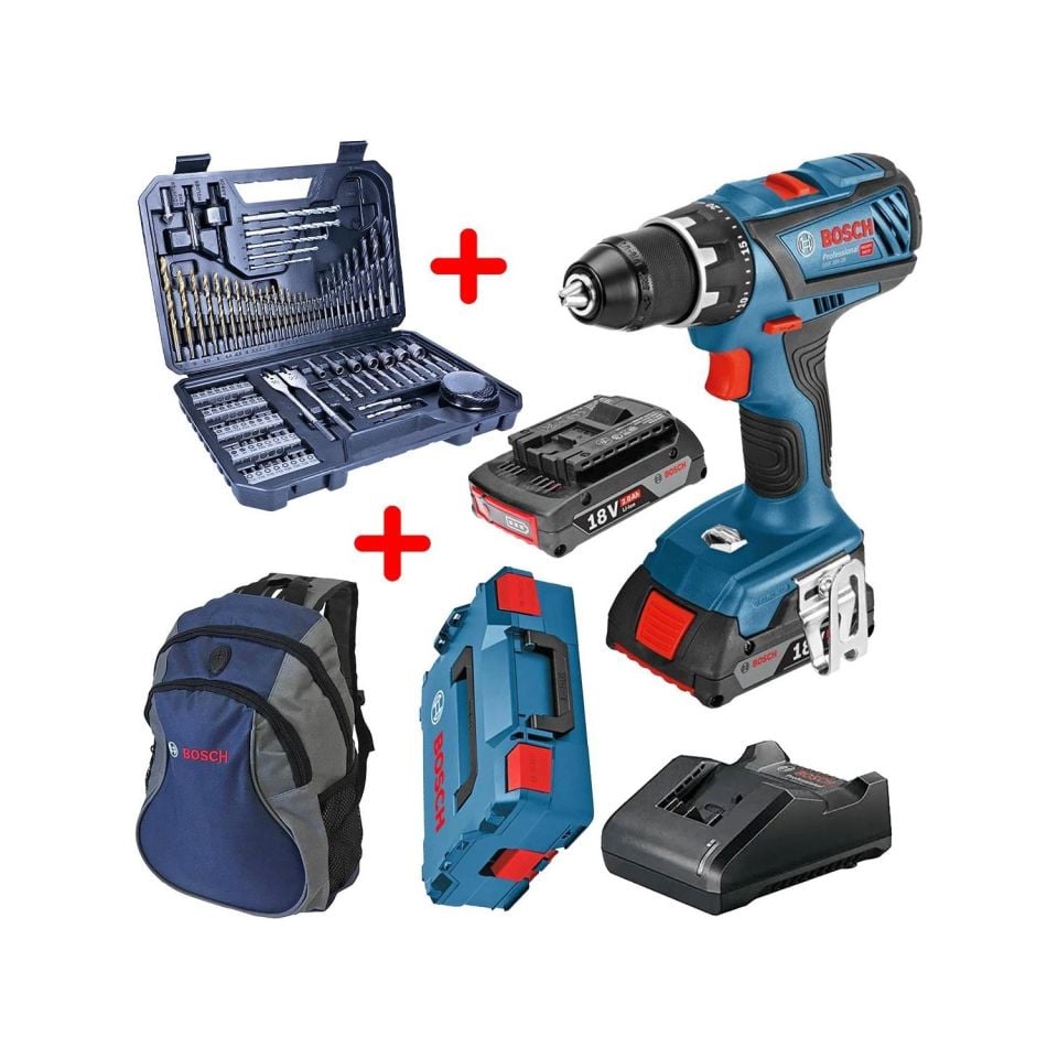 Bosch Sırt Çantası Gsr 18v-28 (2 Akü X 2.0 Ah)  L-boxx +  + V-line 103 Parça Uç Seti