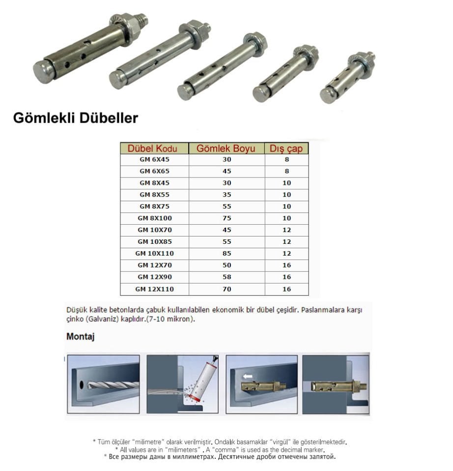 Gömlekli Dübel Çelik