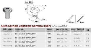 M 6 mm Çektirme Allen Somun