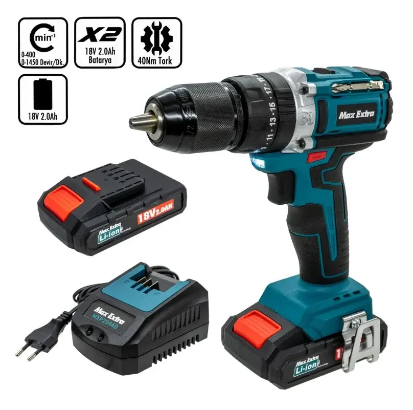 Max-Extra MXP2944D Darbeli Vidalama Çift Akü 18V 2.0Ah Kömürsüz