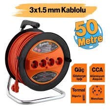 Bylion Makaralı Seyyar Uzatma Kablosu 3x1.5 mm 50 Metre