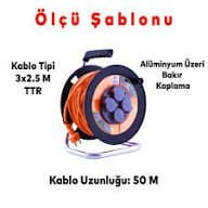 Bylion Makarali Seyyar Uzatma Kablosu 3x2.5 mm 50 Metre
