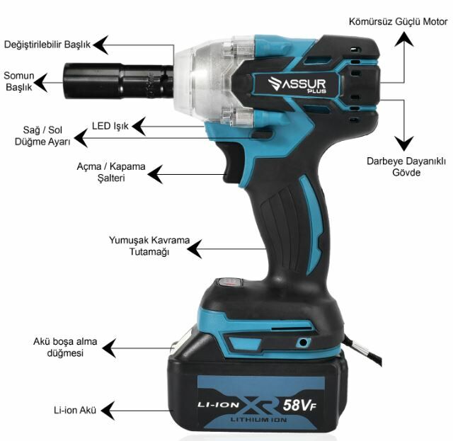 Assur Şarjlı Somun Bijon Sıkma Makinesi Kömürsüz Motor Setli