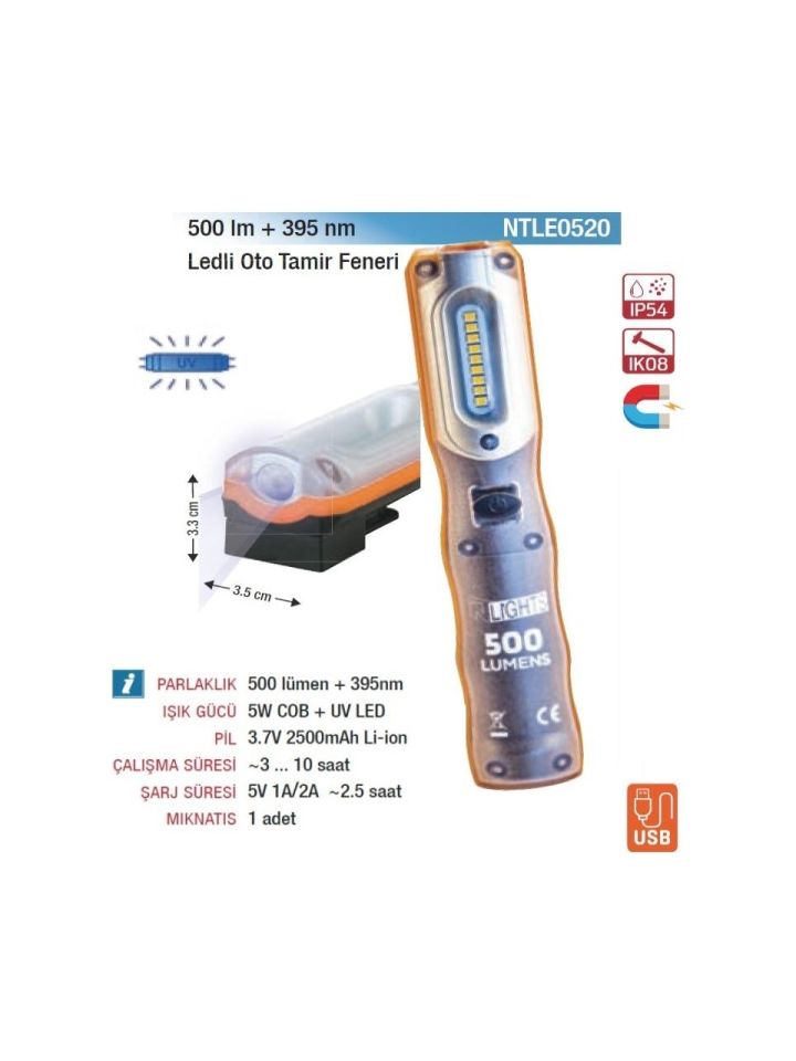 Ntlights 500 Lümen Şarjlı Mıknatıslı Fener LED Lamba NTLE0520