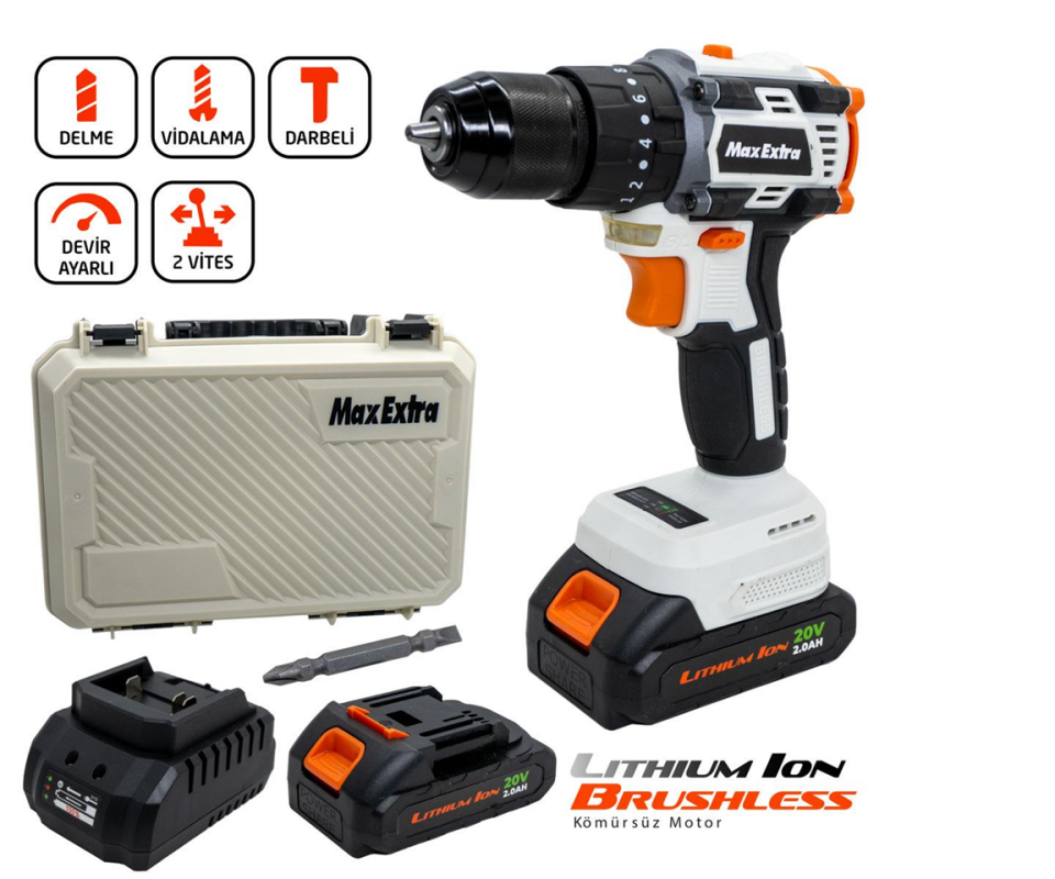 Matkap Max Extra MX1830 Çift Akü Darbeli Matkap 20V 1.5Ah