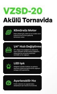 Voltz VZSD-20 Çift Akülü Torklu Vidalama 20V 5Ah
