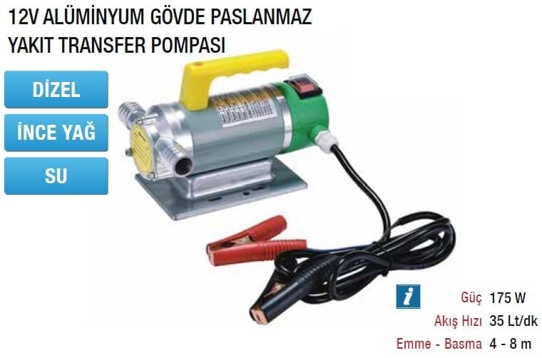 Mitacan MTTP40B12 12V Aliminyum Gövde Paslanmaz Yakıt Transfer Pompası