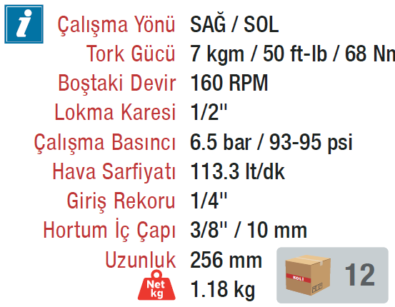 Rotake Rt-5220 Havalı Cırcır Kolu 1/2