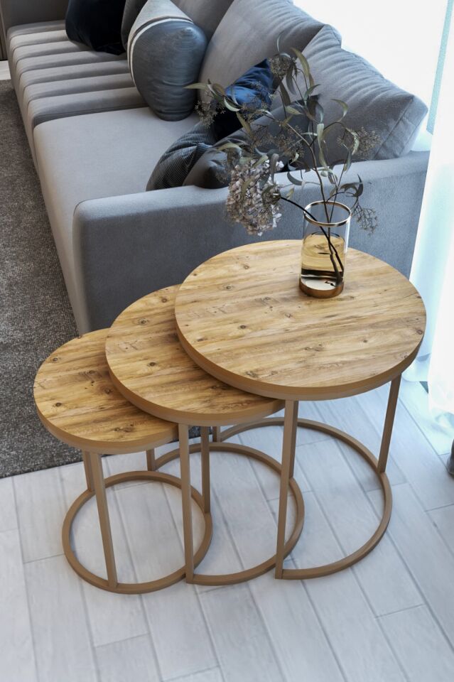 3'lü Lüx C Zigon Sehpa Cappuccino Çam