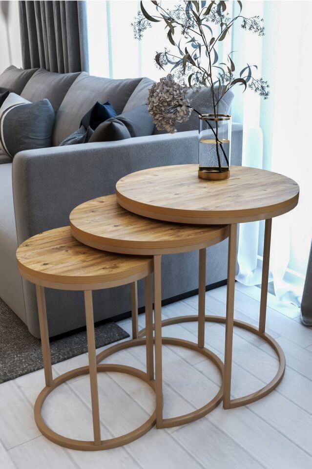 3'lü Lüx C Zigon Sehpa Cappuccino Çam
