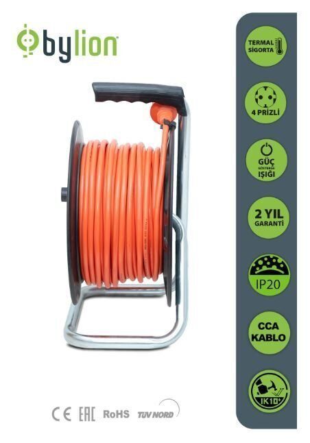 Bylion Makaralı Seyyar Uzatma Kablosu 3x2.5 mm 50 Metre