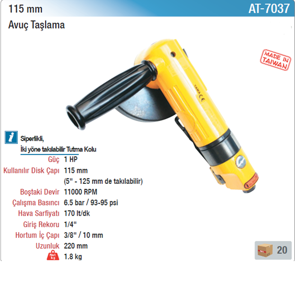 Yama AT-7037 Havalı Avuç Taşlama 115 mm