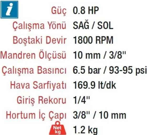 Rotake RT-3804 10MM. 1800 Rpm Kabzalı Havalı Matkap
