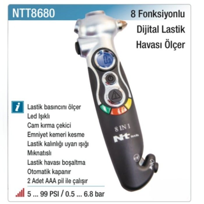 Dijital Lastik Hava Basıncı Ölçer 8 Fonksiyonlu-Nt Tools