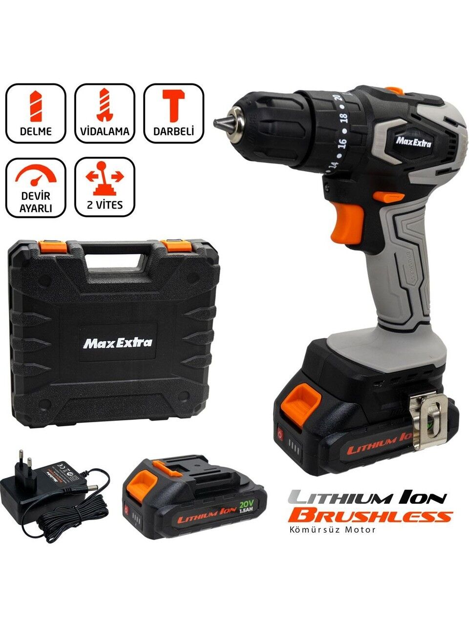 Matkap Max Extra MX1830 Çift Akü Darbeli Matkap 20V 1.5Ah