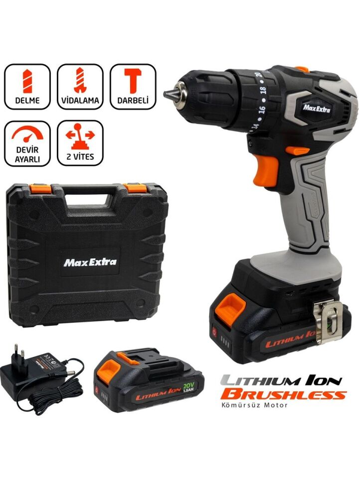 Matkap Max Extra MX1830 Çift Akü Darbeli Matkap 20V 1.5Ah
