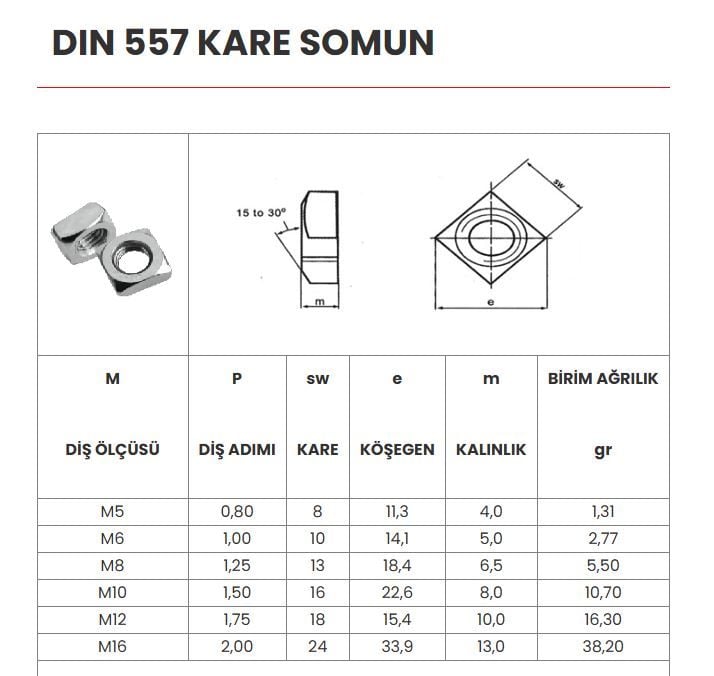M 8 Kare Somun A4 İnox