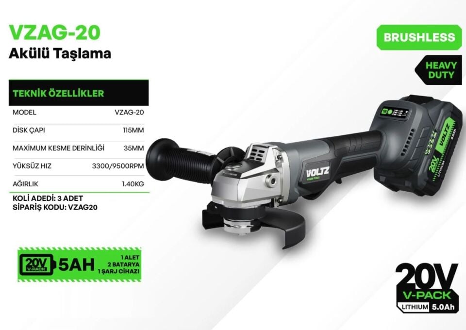Voltz VZAG-20 Akülü Taşlama 20V-5Ah