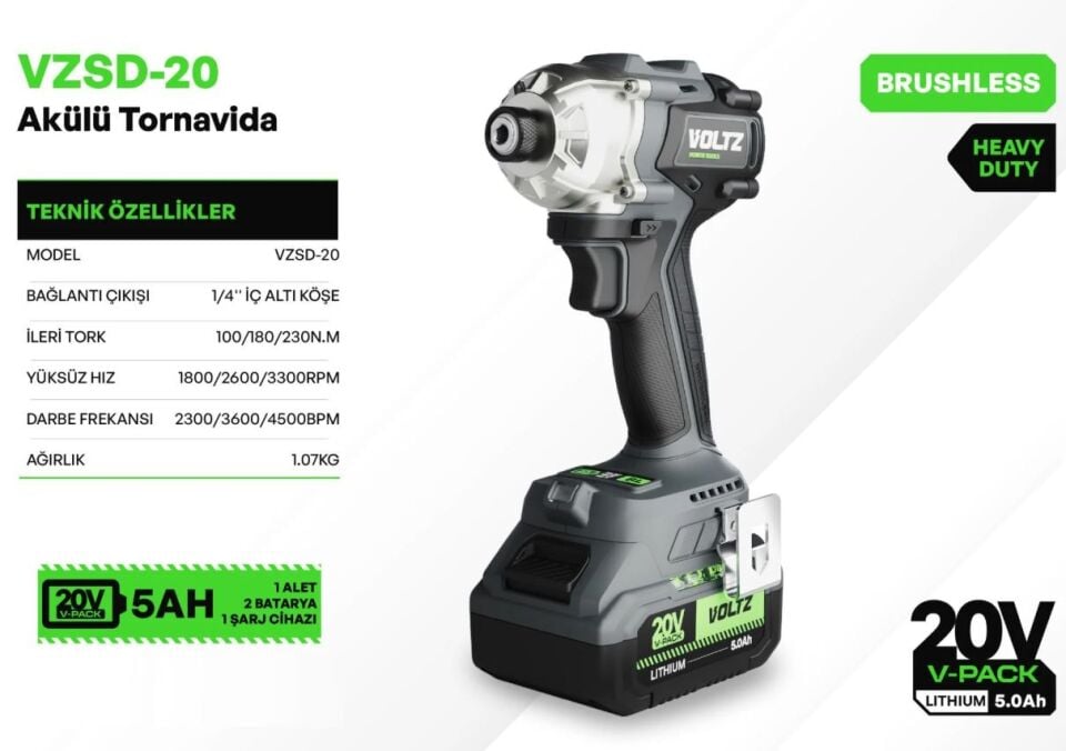 Voltz VZSD-20 Akülü Torklu Vidalama 20 Volt Çift Akülü 5 Ah