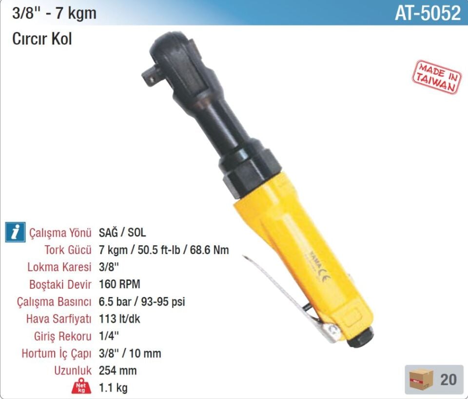 Yama At-5052 3/8'' 7 Kg 160 Rpm Havalı Cırcır Kol