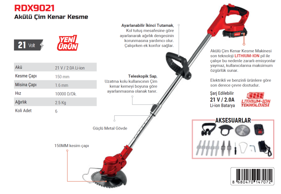 Rodex RDX9021 Akülü Çim Kenar Kesme