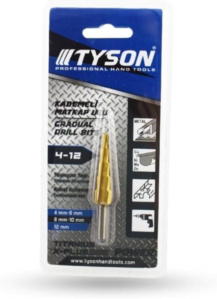 Kademeli Matkap Ucu 4-12 Mm Sarı Titanyum Kozalak Panç