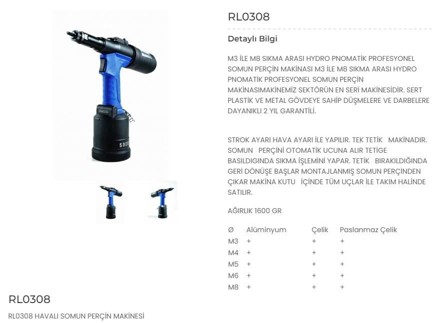 Rocol RL0308 M3-M8 Havalı Somun Perçin Makinesi